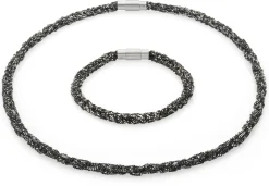 Armband gestrickt, Silber oxidiert