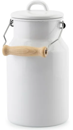 Milchkanne Emaille mit Holzgriff