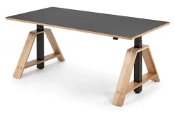 Steh-Sitz-Arbeitstisch Esche und Linoleum